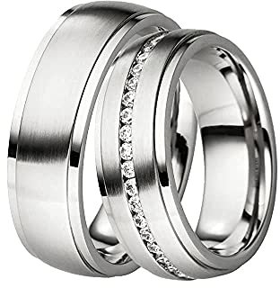 DOOSTI Ring Damen Herren Edelstahl Partnerringe ohne/mit Zirkonia Verlobungsringe Paar Trauringe Hochzeit Ringe Freundschaftsringe Eheringe Mann Frau (Ring ohne Zirkonia, 62 (19.7))