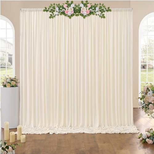 3×3 m Elfenbein Hochzeit Hintergrund Vorhang, 2 Platten 1,5×3 m Faltenfreie seidige Glatte Polyester Fotowand Hintergrund Vorhänge für Geburtstag Party Babydusche Fotografie Kulissen Home Deko