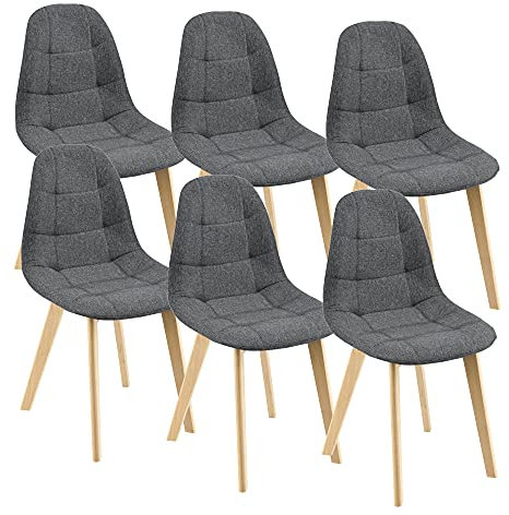 Lot de 6 Chaises de Salle à Manger Design Sièges Rembourrés Polyester Pieds en Bois de Hêtre 86 x 53 x 47 cm Gris Foncé