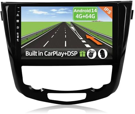 YUNTX [4GB+64GB] Android 14 Autoradio für Nissan X-Trail Qashqai j11 Rouge (2014-2017)-2 Din-[Integriertes Wireless CarPlay/Android Auto/DSP/GPS]-10.1”IPS 2.5D -Kamera+MIC-DAB/Lenkradsteuerung