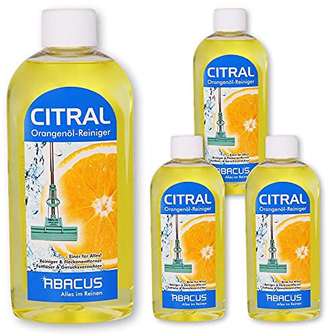 ABACUS® Orangenreiniger, Orangenölreiniger – Orange-Reiniger mit Orangenöl & Orangenduft – Fleckenentferner & Fettlöser löst Harz, Klebereste, Schmieröl, Tinte – Orangenreiniger 4x 500 ml (7749.4)