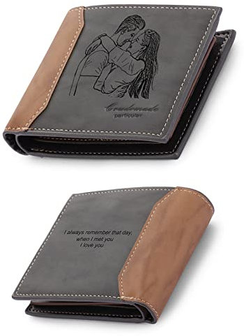 kaululu Personalisierte Geldbörse für Männer Portmonee mit Namen Foto Braun Leder Geschenke für Männer Valentinstag Geburtstag Vatertag