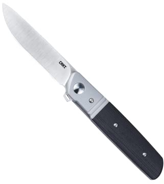 CRKT Bamboozled Messer | Klinge aus satiniertem D2-Stahl, Flipper mit Innenrand, Griff G10, schwarz, 11,5 cm, eloxierter Aluminiumklinge, Taschenclip