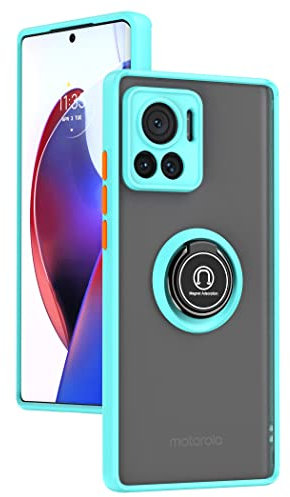 XINYEXIN Coque pour Motorola Edge 30 Ultra, Etui Téléphone Antichoc avec Anneau de Support, Hard PC et TPU Bumper Mat Translucide Case Cover - Bleu Ciel