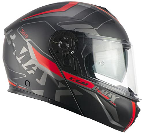 CGM Casco modulare, 569G C-MAX CITY, Nero Rosso opaco,XL (61-62cm)