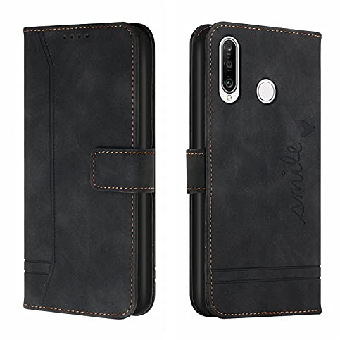 Bravoday Hülle für Huawei Y6P, PU Ledertasche Handyhülle Flip Schutzhülle Kompatibel mit Huawei Y6P, mit Kartenfäch & Kickstand, Schwarz