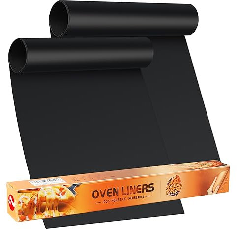 Large Oven Liners for Bottom of Electric Gas Oven, Reusable - Heavy Duty Non-stick Teflon Mats 15.8x 23.7, Easy to Clean - Oven Floor Protector Liner -Reduce Food Spills and Stuck (Black, 2)