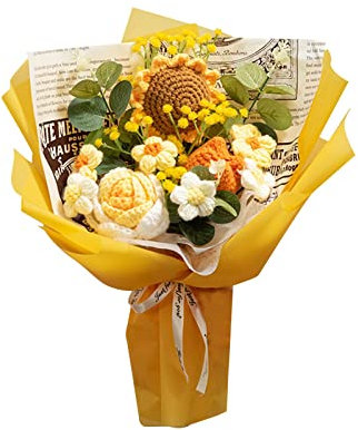 predolo Bouquet di Fiori all'Uncinetto completato Fiori Artificiali Girasole Lavorato a Margherita Compleanno Regalo di Decorazioni, Giallo