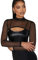 GORGLITTER Women's Sheer Mesh Mock Neck Sexy Super Crop Tops Long Sleeve See Through Tops Black L