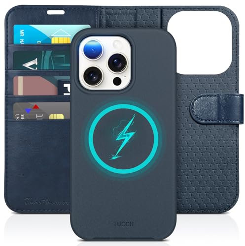 TUCCH Case for iPhone 15 Pro 2023, Detachable 2 in 1 Wallet Cover with[RFID Blocking][Wireless Charging][Card Holders][Viewing Stand]Shockproof Magnetic PU Leather Removable Flip Folio Case, Dark Blue