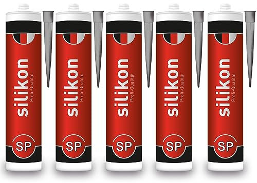 Cartuccia in silicone sanitario, 310 ml, grigio, sigillante per fughe per bagno, doccia, cucina, impermeabile con effetto protettivo, resistente alla muffa, ai raggi UV e alle intemperie (5)