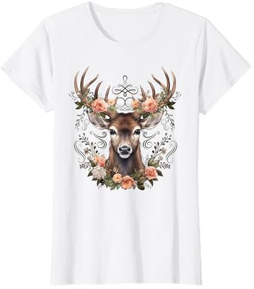 Hirsch mit Rosen Blumen Trachtenhemd Dirndl Damen T-Shirt