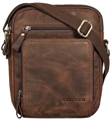 STILORD 'Darius' Umhängetasche Herren Leder - Drei Hauptfächer - Kleine Messenger Bag Ledertasche Männer Handtasche - Kompaktes Raumwunder Vintage Stil Echtleder, Farbe:zamora - braun