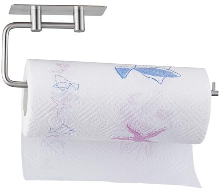 Faulkatze Küchenrollenhalter ohne Bohren,Rollenhalter unter dem Schrank,Selbstklebend Küchenpapierhalter,Drehbar Küchenrollenhalter Wand,Spüllappenhalter Küchentücher Halter Edelstahl gebürstetem