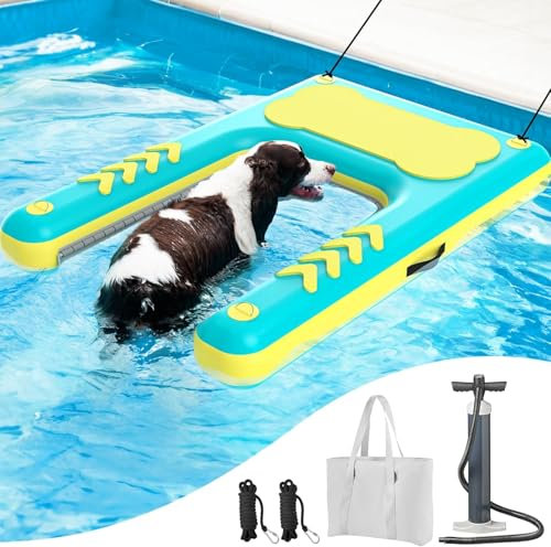LESOTC Rampa Inflable para Botes para Perros: Escalera Flotante para Perros para Piscinas, Barcos, muelles, rampa de Agua para Perros Grandes de hasta 220 Libras, Tabla Inflable para Cachorros para