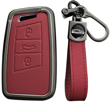 KUNIO Keyless Schlüsselhülle Passt für VW Magotan Passat B8 CC Tiguan MK2 für Jetta Passt für Skoda Superb A7 Kodiaq für Seat Ateca Schlüsselschutz Schlüsselanhänger 3 Tasten A Rot