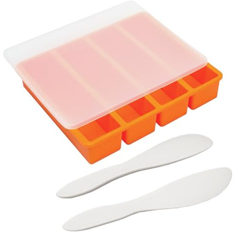 UIRNCO Silikon-Butterformen mit Deckel, antihaftbeschichtet, hausgemachte Butterform, inklusive 2 Spateln, Frische gesperrt, einfaches Herauslösen, vielseitige Form zum Backen und Einfrieren, Orange