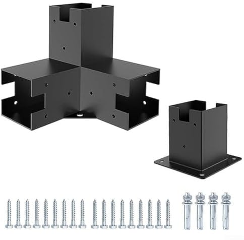 Eckhalterung für Pergola-Pfosten, rechtwinklig, Sonnenschutz-Design, komplettes Set (Sockel + 3T)