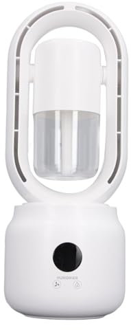 SIXRUN Bladeless Fan Humidifier, Desktop Bladeless Fan with Humidifier 3 Levels Speed Quick Cooling 4000mAh Quiet Office Bladeless Fan