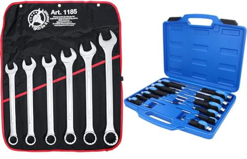 BGS Diy 1185 | Maul-Ringschlüssel-Satz | 6-tlg. | XXL | SW 34-50 mm | inkl. Tetron-Rolltasche & BRILLIANT TOOLS BT034012 Schraubendreher-Satz mit Schlagkappe, 12-tlg [Powered by KS TOOLS]
