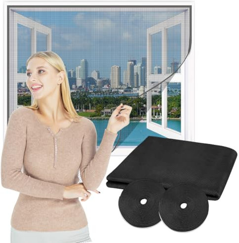Flintronic Rete per Zanzariera in Fibra di Vetro, 2 x 2.5m Zanzariera per Finestra, Con Autoadesivo Universale, Resiste ai Raggi UV Anti Zanzariera, per Finestra e Porta Zanzariere(Nero)