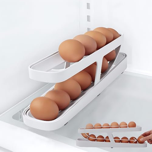 Dispensador de Huevos de Dos Niveles, Huevera para Frigorífico, Ahorra Espacio, Fácil de Usar, Almacena de 12 a 14 Huevos Blanco
