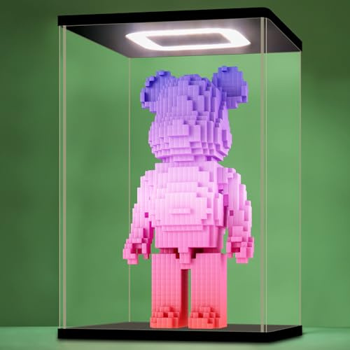Acryl Vitrine mit LED Beleuchtung und Fernbedienung,Maße 25x20x40 cm | Transparenter Schaukasten Staubdicht für Sammlerstücke, Actionfiguren und Modellautos