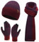 Herren Winter Warm Beanie Mütze Lange Schal und Touchscreen Handschuhe Set mit Fleece Gefüttert Wintermütze Strickmütze rutschfeste Winterhandschuhe Schals Geschenk für Männer, Weinrot