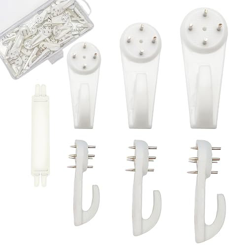 SARFID 60 Pcs Heavy Duty Picture Hooks- Picture Hanging Hooks with Strong Hold ABS Plastic & Stainless Steel - Damage Free Hard Wall Picture Hangers, Wall Hanging Hooks (Pack of 60)