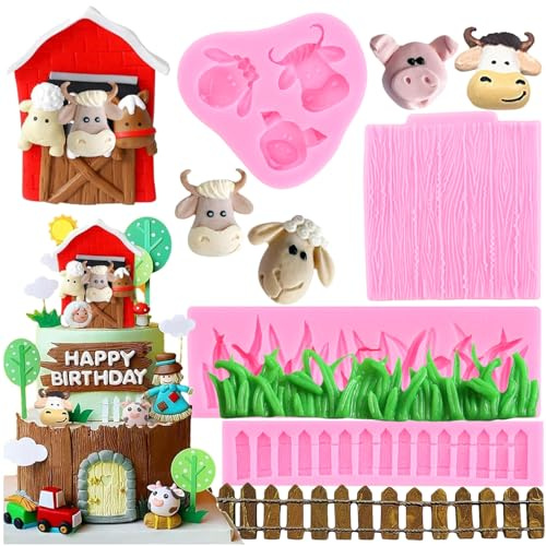 RFGHAC Zaun Gras Tier Rinde Silikon Fondant Formen für Kuchen Dekorieren Cupcake Topper Gum Paste Candy Polymer Ton Satz von 4
