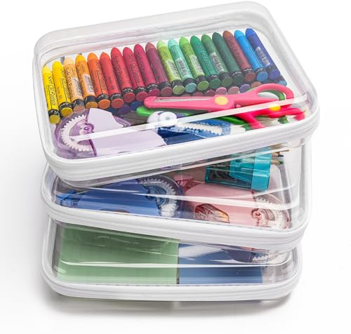3PCS Clear Hard Shell Zipper Case,Portable Cosmetic Bag with Zipper,Kid's Toy Storage Organizer Bins,Hard Plastic Case,Clear Bags for Organizing.