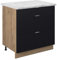 Vicco Küchenunterschrank Fame-Line, Schwarz gestreift, 80 cm mit 3 Schubladen, AP Marmor