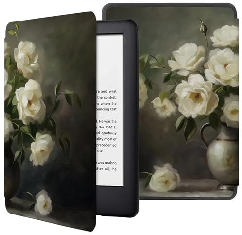 Étui pour Kindle Paperwhite 6,8 (11E Génération - 2021), Coque Légère avec Fonction Veille/Réveil Automatique pour Liseuse Kindle Paperwhite 2021 - Composition Florale De Roses Blanch
