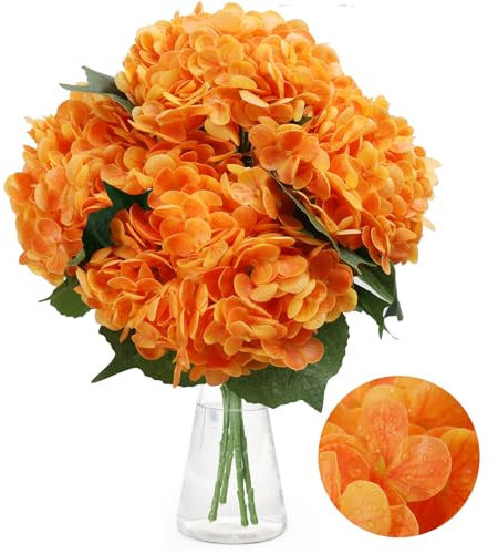 Künstliche Hortensien, Latex-Hortensien, fühlen sich echt an, Hortensien für Hochzeit, Party, Büro, Heimdekoration, Orange, 4 Stück