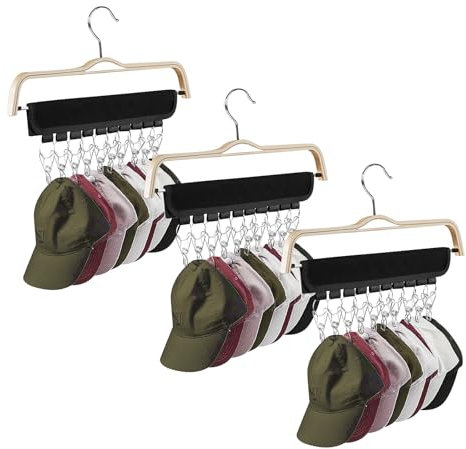 3 Stück Cap Halter 30 Edelstahl Clips, Baseball Hut Organizer Kleiderbügel für Kleiderschrank, Tragbare Cap Holder Rack für Hüte Schals Socken Krawatte Aufbewahrung, Hutaufbewahrung Aufhänger Reise