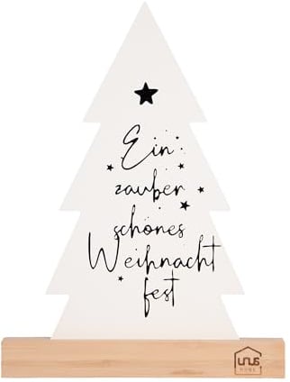 UNUS Tannenbaum-Aufsteller aus Bambus & Metall in Weiß, Moderne Tischdeko | Nachhaltige Weihnachtsdeko mit festlichem Spruch, Fensterbank-Deko
