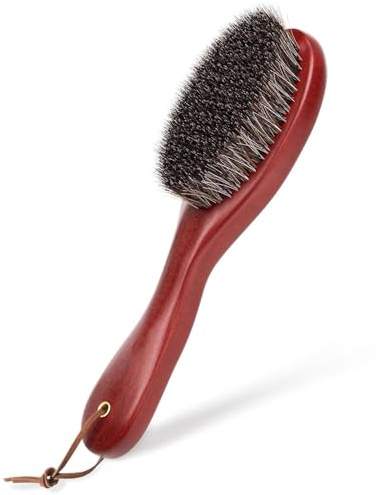 Red Wood Clothes Brush, Horse Bristle Garment Lint Remover Brush | with Hanging Loop Reusable Pet Hair Remover for Coats, Sweaters, Cashmere, Suede, Furniture & Car Seats, 22cm