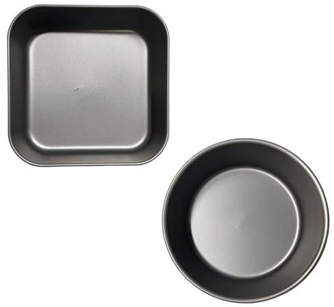 Coppia Teglie per friggitrice ad aria Coppia Teglia 2 pezzi 1 Quadrata 20,4x20,4x5,4 cm + 1 Rotonda 20x6 cm Antiaderente Per forno Friggitrice, Alluminio Rivestito