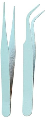 Lot de 2 pinces à épiler coudées en acier inoxydable de couleur unie avec housse de protection | Pince à épiler pour décalcomanie, outil de précision pour cils, autocollants et travaux manuels