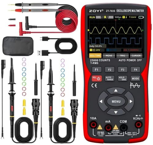 ZT-703s Oscilloscopio portatile a doppio canale 25000 conteggi Multimetro 50MHZ Strumento di misurazione multifunzionale Schermo a colori per riparazione automobilistica Voltmetro amperometro-ohm