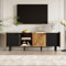 BTM Meuble TV en Bois, Meuble Télé 160 cm avec 3 Portes et 2 Compartiment, Meuble TV Industriel pour Salon, Chambre à Coucher, Charge de 40kg, 160x40x58 cm, Noir et Bois Naturel