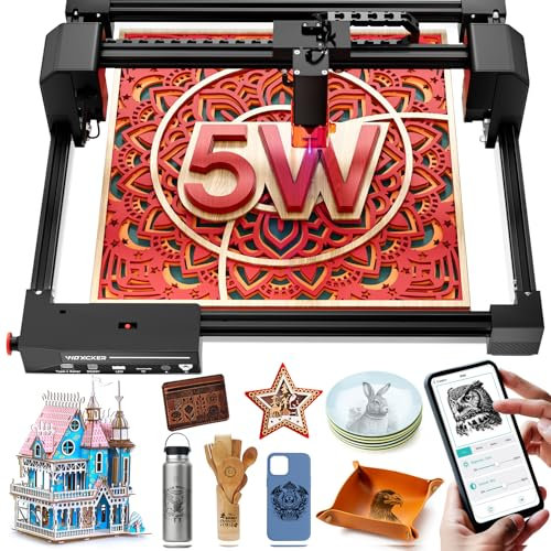 Lasergravurmaschine, Woxcker L2 5.5W Lasergravierer 6 Sicherheitsverbesserungen, 0,01mm Präzision, Lasergravur & Schneidemaschine für Holz, Metall, Acryl, Leder, Glas