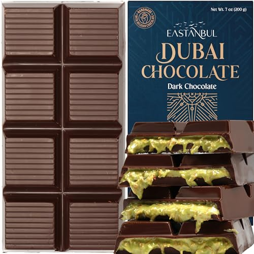 Eastanbul Dubai Dark Chocolate Bar Pistachio, 200g, Pistachio Dubai Chocolate Bar, Viral Candy with Shredded Phyllo Dough, Knafeh, Gift Box
