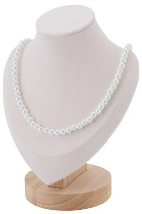 arricraft 1 Pcs Bust Necklace Display Stands, White Velvet Bust Shaped Necklace Display Stands with Wood Pedestal Wooden Jewelry Portrait Display Organizer for Home Store