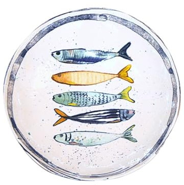 Ekilikua Home Vajilla de cerámica con dibujos de peces | Cuenco Cerámica | Plato de Cocina | Fuente Vajilla de Porcelana Vintage Diseño | Ideas de Regalos Hogar (21 Ø, Cuenco Peces)