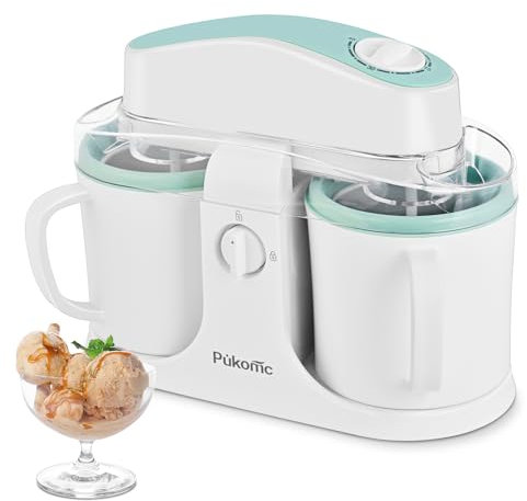 Pukomc Ice Cream Maker Machine for Home Use, with Two Ice Cream Bowls,Simple Operation and Easy to Clean,White Green