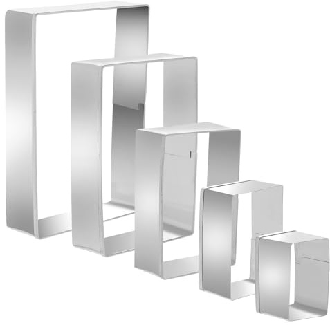 Lot de 5 emporte-pièces rectangulaires en acier inoxydable - Cadre géométrique - Moules à biscuits carrés - Tailles assorties - 2,5 cm de profondeur pour la cuisson