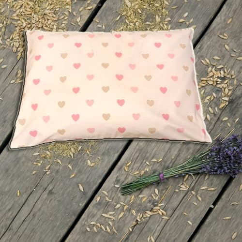 Natura - Kräuterkissen 50x34 cm mit Dinkelspelz & 10 Kräutern für ruhigen Schlaf | Bio-Baumwolle | Kleine Herzen | Geschenkidee