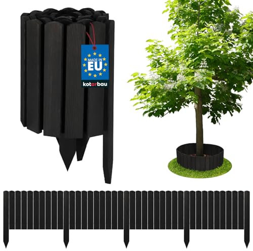 KOTARBAU® Beeteinfassung Holz Gartenzaun Rollzaun 200 x 30 cm Anthrazit Beetumrandung Holzzaun Rollboarder Palisadenkante Holzzaun Rasenkanten Deko Gartenzaun Steckzaun Flexibler Rollborder Rasenkante