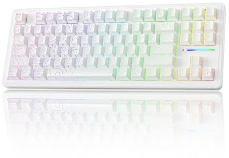 ATTACK SHARK M87PRO TKL Wireless Mechanical Gaming Keyboard, Bluetooth/2.4G/USB-C Wired Hot Swap RGB Keyboard 80% US Layout, Linear White Switches PBT Keycaps for PC Mac - White Contour
